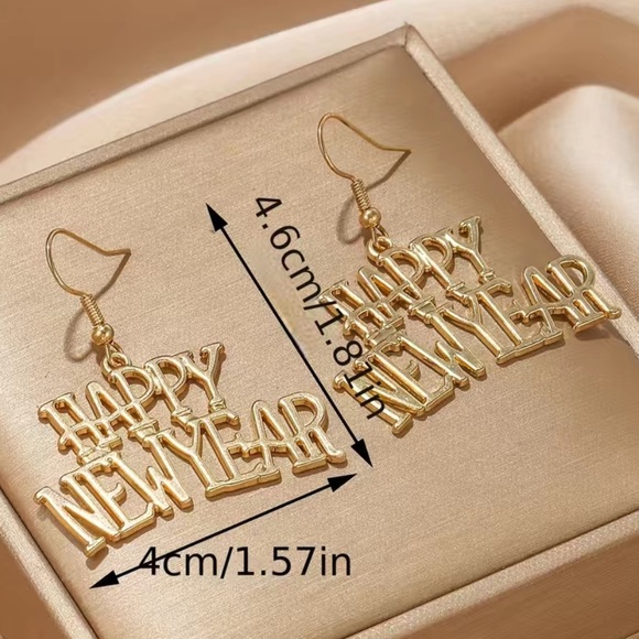 Gold Happy New Year Earrings - Picture 6 of 6